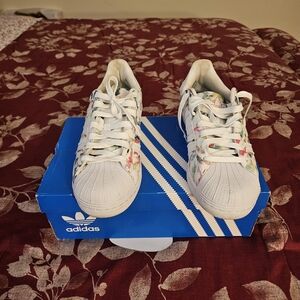 adidas Kids White Sneakers with Multicolor Floral Accents